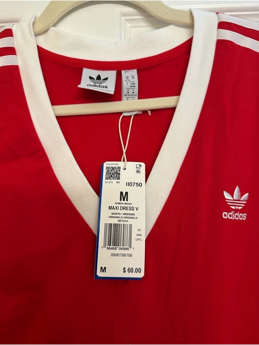 adidas Red Maxi Dress with White Trim and Trefoil Logo